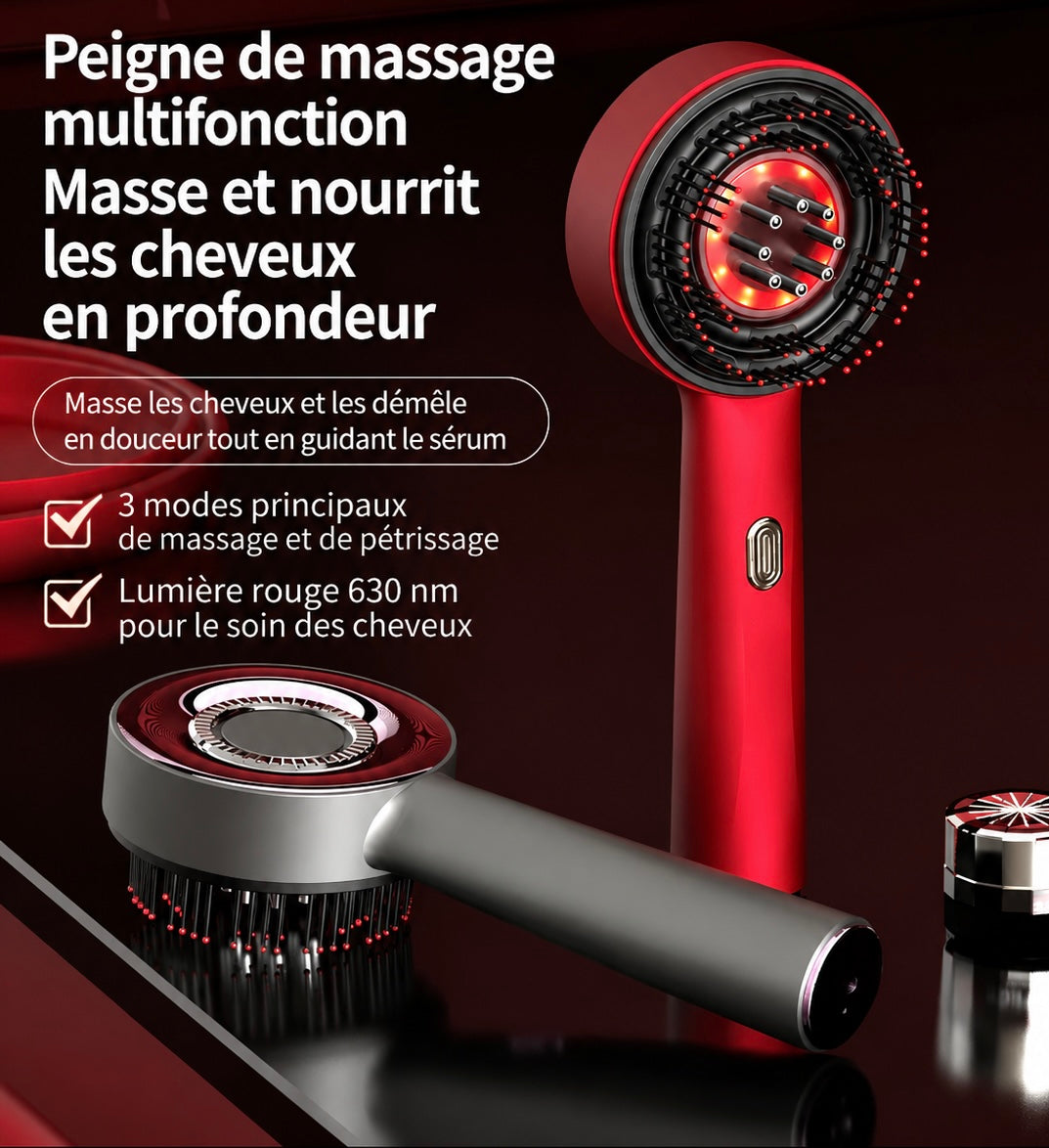 Brosse massante électrique cuir chevelu lumière infrarouge – Satinoria