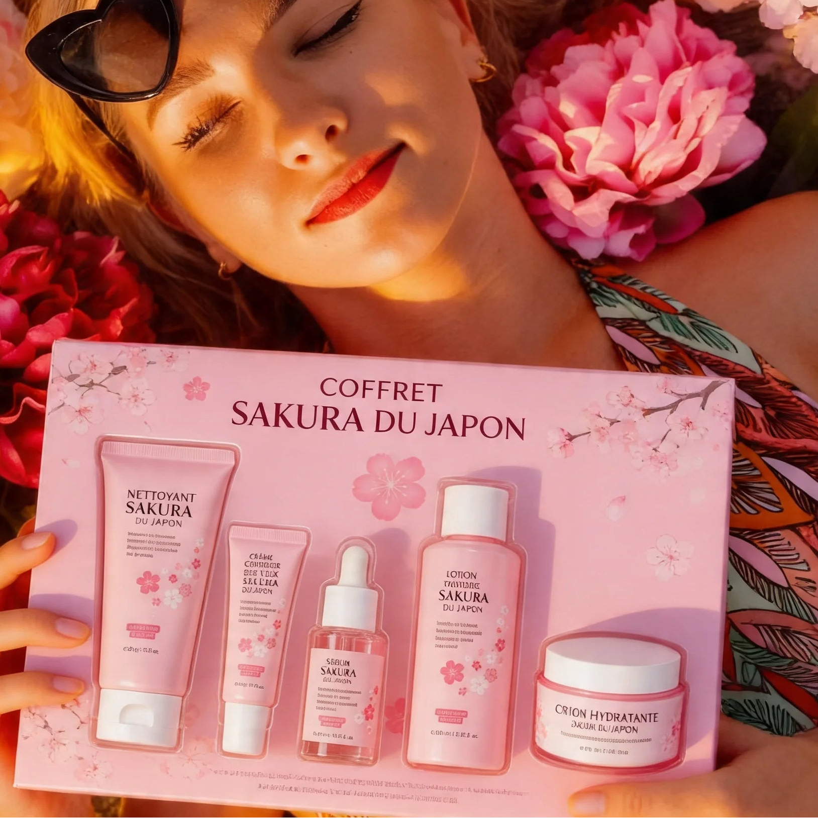 Coffret soin visage Sakura fleur de cerisier 5 pièces | Satinoria