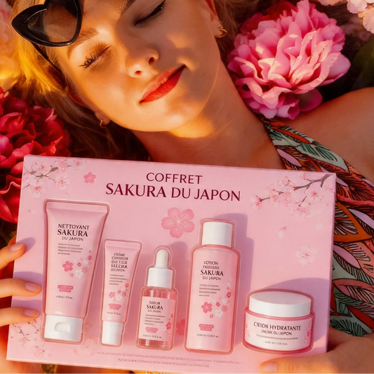Coffret soin visage Sakura fleur de cerisier 5 pièces | Satinoria