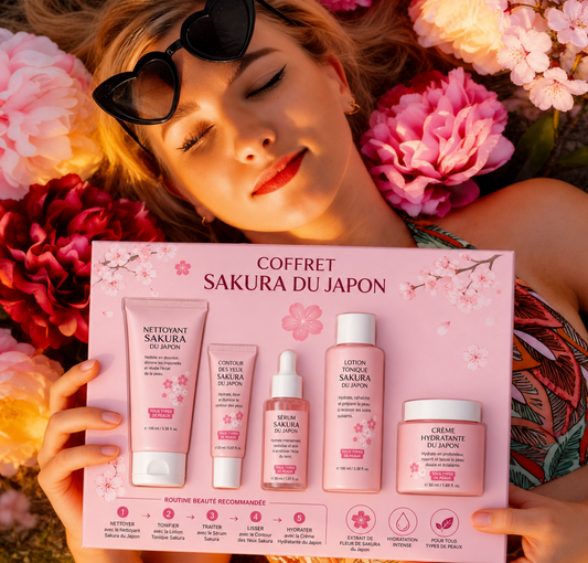 Coffret soin visage Sakura fleur de cerisier 5 pièces | Satinoria