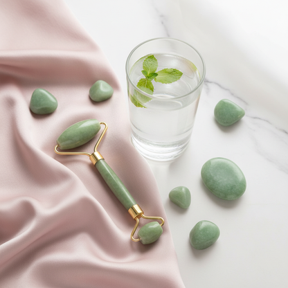 Rouleau de jade sur soie rose - Satinoria